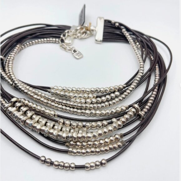 Uno De 50 OMARIBA Necklace Multi strand Leather layers cords beaded statement - Picture 4 of 16